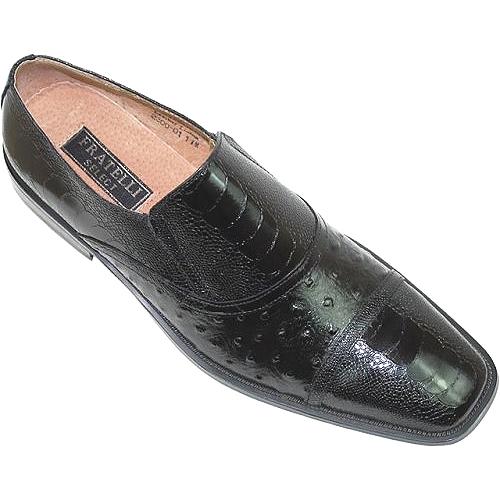 Fratelli Black Ostrich Print Loafer Shoes 2300-01